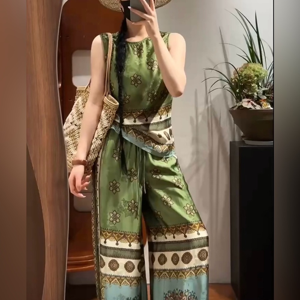 Alemais Green Printed Wide-Leg Jumpsuit